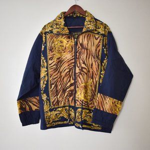 Vintage windbreaker track jacket w/ baroque and tiger print